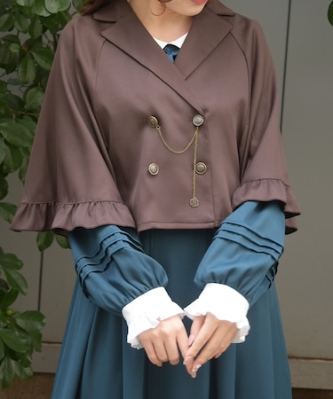 W釦プチフリルケープ