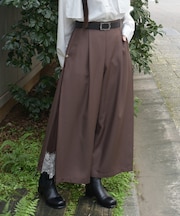 裾レースサイド切替ワイドパンツ