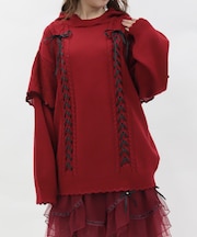 フーディフリルロングニット
