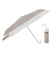 折りたたみ傘 晴雨兼用 LINEDROPS 50cm 手開き式 UVカット 遮光率99%以上 グログランリボン バイカラー シンプル レディース グレージュ×ホワイト 57408