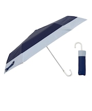 折りたたみ傘 晴雨兼用 LINEDROPS 50cm 手開き式 UVカット 遮光率99%以上 グログランリボン バイカラー シンプル レディース ネイビー×ブルーグレー 57411
