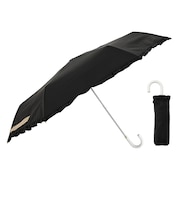 折りたたみ傘 晴雨兼用 LINEDROPS 50cm 手開き式 UVカット 遮光率99%以上 グログランリボン フリル シンプル 無地 レディース ブラック 57440