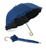 長傘 レディース 晴雨兼用 日傘 UVカット率99.9%以上 遮光率100% 遮熱 はっ水 手開き式 55cm フリル 無地 寒竹 Cynthia シンシア 54732 54733 54734 54735 54736 54737 63013