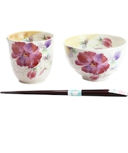 【当商品送料無料】美濃焼 茶碗 湯呑 箸 セット 通販 花ものがたり 和藍 日本製 和食器セット 食器 飯椀 湯呑み お箸 はし 天宝箸 ご飯茶碗