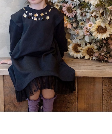 【当商品送料無料】Rora ワンピース 通販 ダリア ストーンワンピース 子供服 キッズワンピース 長袖 カジュアル チュール レース 女の子