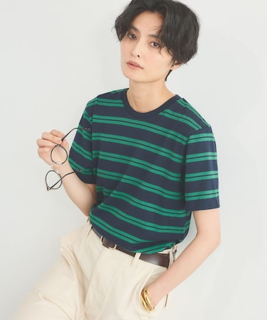 WボーダーコットンTシャツ/マシンウォッシャブル