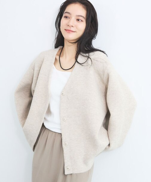 接結配色カーディガン