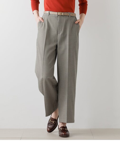 コンパクトチェック センタープレスワイドパンツ