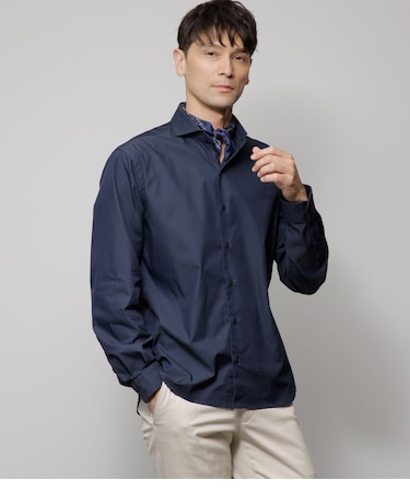 【ストレッチ】シャンブレーツイル 長袖カッタウェイカラーシャツ