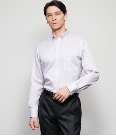 NY CARE FREE・SUPIMA COTTON ロンドンストライプ 長袖ボタンダウンシャツ