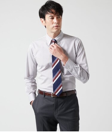 EASY CARE ツインストライプ 長袖ボタンダウンシャツ