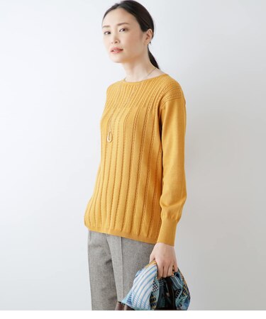 【手洗い可能】ポリエステルウール クルーネックケーブルプルオーバー