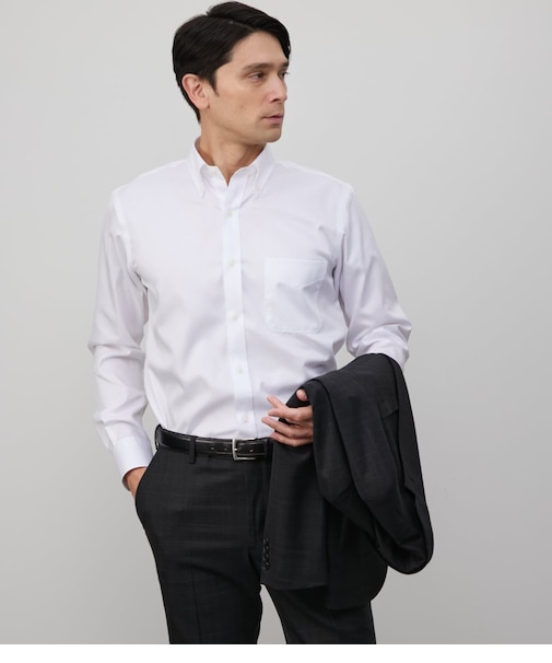 NY CARE FREE・SUPIMA COTTON ヘリンボーン 長袖ボタンダウンシャツ