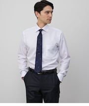 NY CARE FREE・SUPIMA COTTON ヘリンボーン 長袖ワイドカラーシャツ