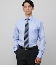 NY CARE FREE・SUPIMA COTTON ヘリンボーン 長袖ワイドカラーシャツ