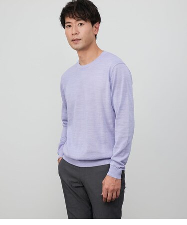 【ウォッシャブル】リネンポリエステル クルーネックプルオーバーニット