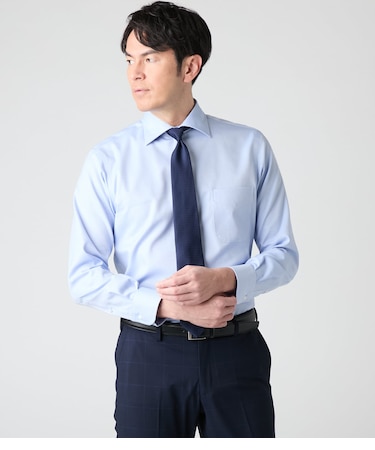 NY CARE FREE マットシャンブレー 長袖ワイドカラーシャツ