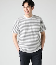 【接触冷感】先染めボーダー 半袖クルーネックTシャツ
