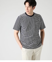 【接触冷感】先染めボーダー 半袖クルーネックTシャツ
