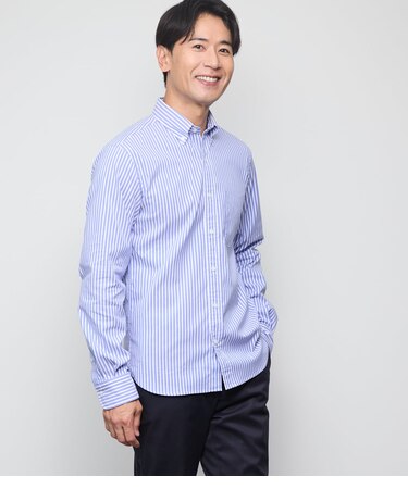 【ストレッチ】オックス ロンドンストライプ 長袖ショートボタンダウンシャツ