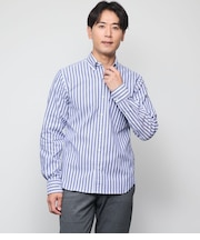 【ストレッチ】オックス オルタネイトストライプ 長袖ショートボタンダウンシャツ