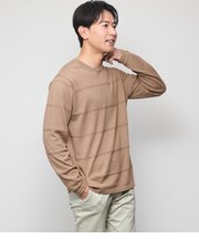 【ウォッシャブル】クルーネックタック 編み柄ボーダー ニット