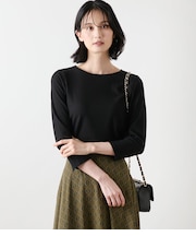 リブストレッチ クルーネック7分袖カットソー