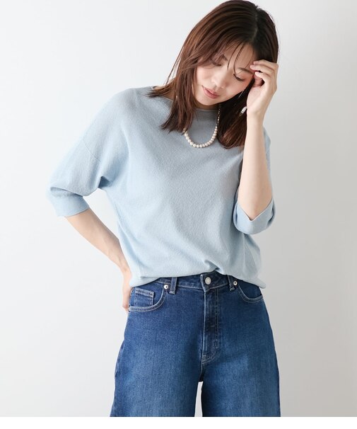 【手洗い可能】TCラメホールガーメント(R) クルーネック7分袖プルオーバー