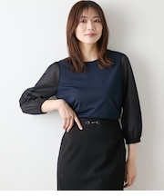 ポリエステル強撚スムース×トリコットオーガンジー 8分袖Tプルオーバー