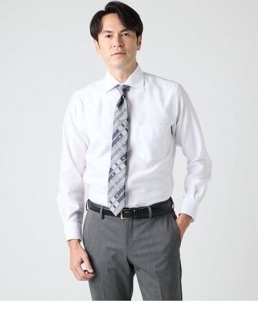 NY CARE FREE ヘリンボーン 長袖ワイドカラーシャツ