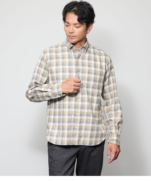 NUANCES COLOR MEASURE CHECK 起毛 ネルチェック 長袖ショートボタンダウンシャツ