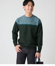 【ウォッシャブル】クルーネック ブロッキングニット