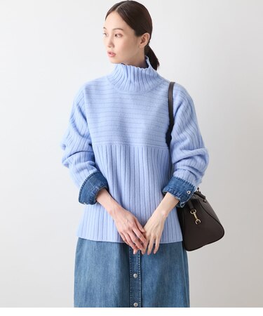 ウールカシミヤ リブハイネックニットプルオーバー