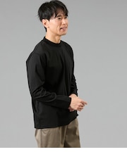 NY CARE FREE 長袖 モックネック ドレスTシャツ(ブラック)