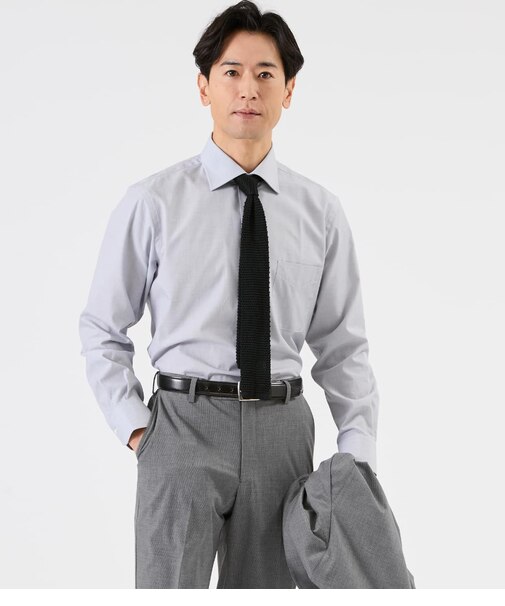Easy Care ハケメシャンブレー 長袖ワイドカラーシャツ
