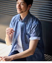 ペイズリージャカード 半袖ショートボタンダウンシャツ
