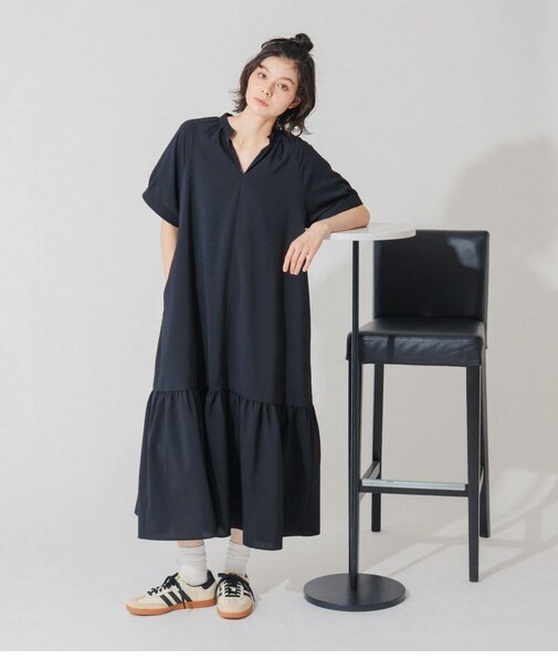 【一枚で決まる・オンオフ】スキッパーティアードワンピース