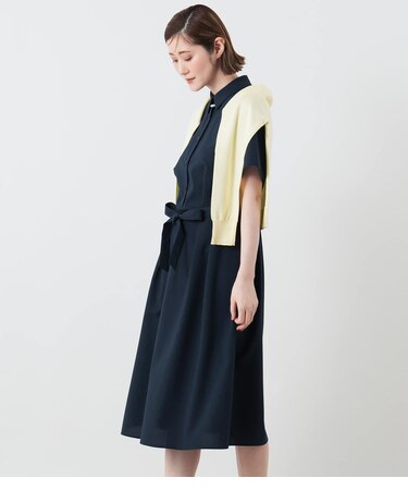 半袖シャツワンピース レディース リネンライク ペチコート付き