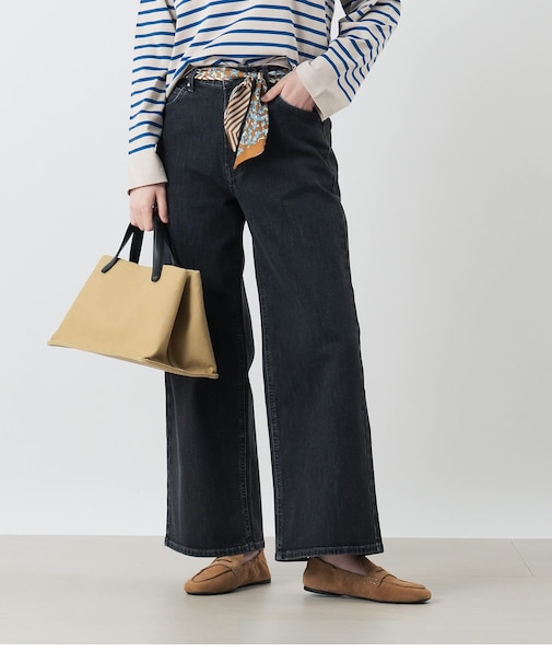 【ストレッチ】EDWIN 11オンス ワイドブラックデニムパンツ