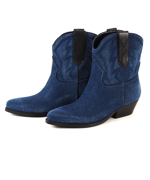 GUESS ゲス GINETTE2 ショートウエスタンブーツ ブルー