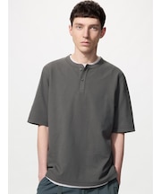 ドライワッフルヘンリーネックTシャツ
