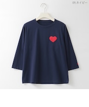 ハート刺繍七分袖カットソー  [30111666]natural mist