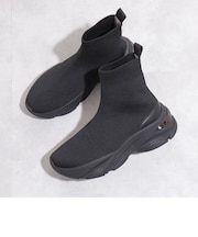 【撥水加工】軽量厚底ニットソックスブーツ
