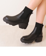 リブニット厚底ソックスブーツ