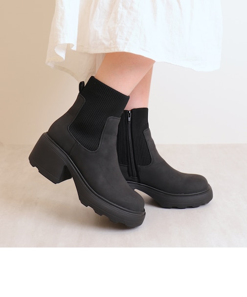 リブニット厚底ソックスブーツ