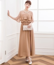 胸元フリルのレースドレス・結婚式ワンピース・お呼ばれパーティードレス