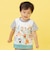 袖ボーダー切替リーフ柄Tシャツ