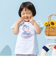 袖フリルシェル柄アップリケTシャツ