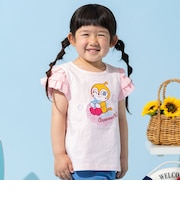 袖フリルシェル柄アップリケTシャツ