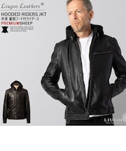 Liugoo Leathers 本革 フード付シングルライダース メンズ リューグーレザーズ SRS22A